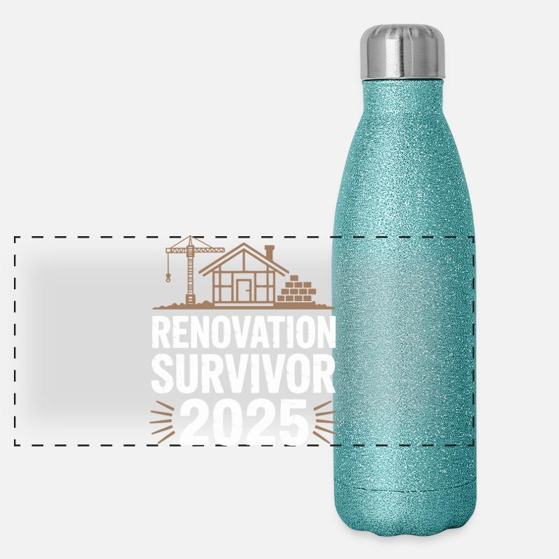 Renovation Survivor 2025 Construction Humor Design Panoramic Glitter Thermal Bottle 500 ml