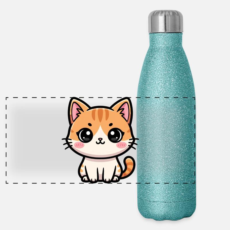 Chibi Tabby Kätzchen-Tee Art Panorama Glitzer Isolierflasche 500 ml