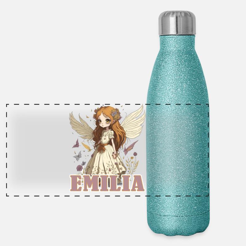 Emilia - Mädchenname - Fee  Panorama Glitzer Isolierflasche 500 ml