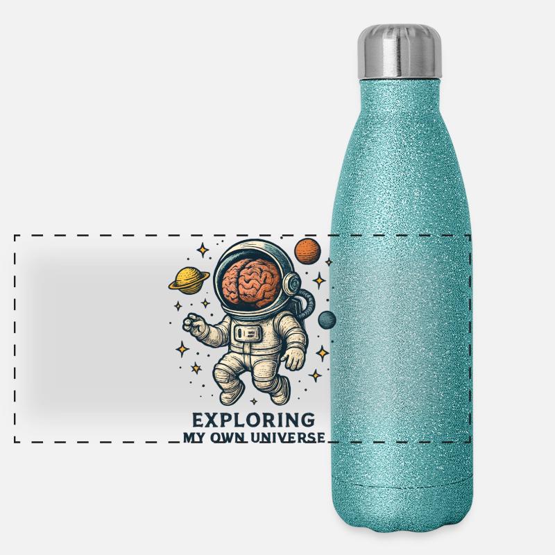 Kosmischer Kopfastronaut Panorama Glitzer Isolierflasche 500 ml