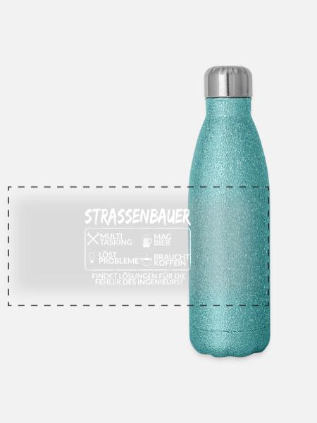 Der Strassenbauer - Panorama Glitzer Isolierflasche 500 ml - Blau Glitzer - Vorne