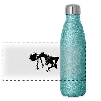 Joie, Bonheur, Joie de vivre | Lâcher - Gourde isotherme panoramique pailletée 500 ml - paillettes bleues - Devant