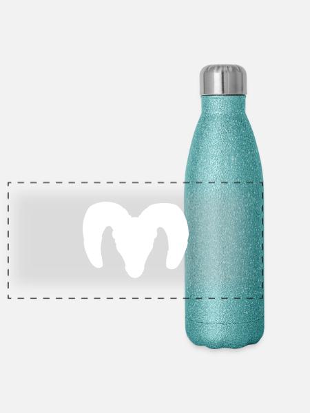 Bighorn Sheep Silhouette – Pure Wilderness - Panoramic Glitter Thermal Bottle 500 ml - blue glitter - Front