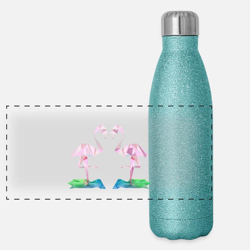 Low-Poly Flamingos Panoramic Glitter Thermal Bottle 500 ml