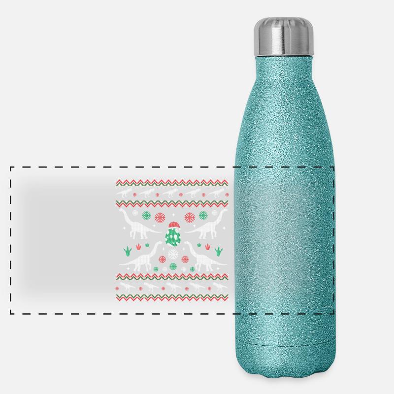 Ugly Christmas DINOSA DINNER T-REX SNOW - Panoramic Glitter Thermal Bottle 500 ml - blue glitter