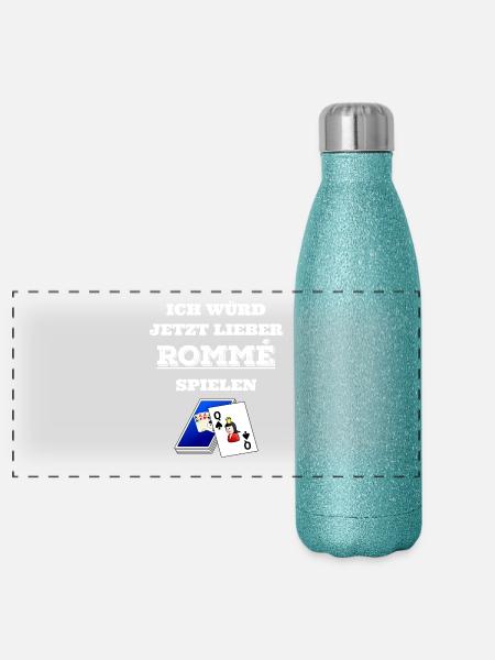 Romme - Rommee - Geschenk - Panorama Glitzer Isolierflasche 500 ml - Blau Glitzer