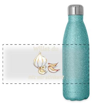 Knoblauch Knobi stinken Liebe Geschenk - Panorama Glitzer Isolierflasche 500 ml - Blau Glitzer - Vorne