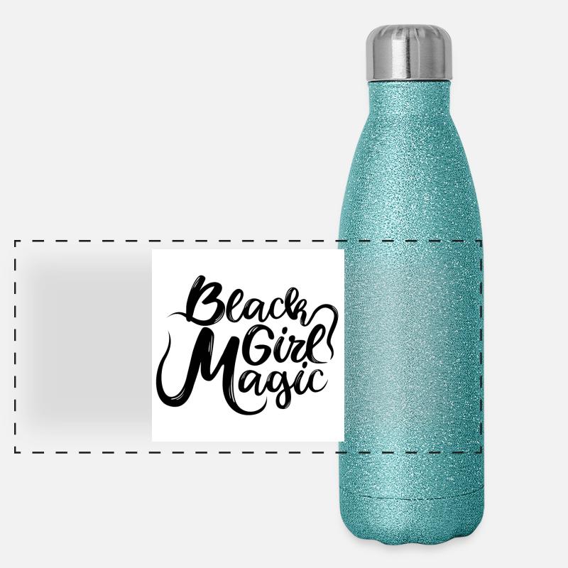 Black Girl Magic 1 Texte noir Gourde isotherme panoramique pailletée 500 ml