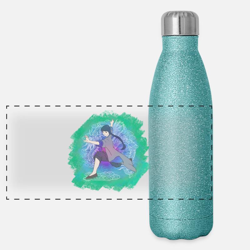 dragen Kungfu Mädchen Panorama Glitzer Isolierflasche 500 ml