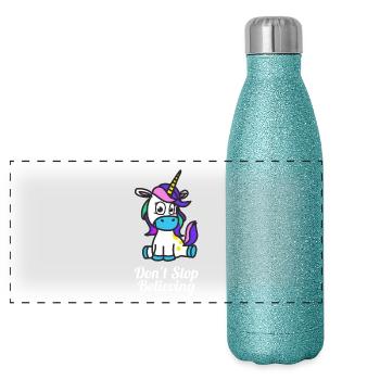 Dont Stop mignon stocker Croire Unicorn Conception - Gourde isotherme panoramique pailletée 500 ml - paillettes bleues - Devant