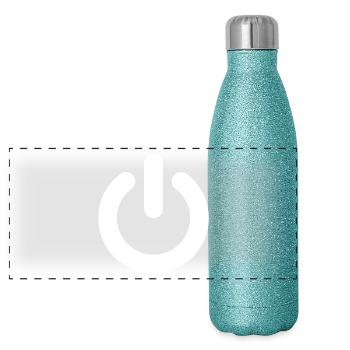 Power Button Weiß - Panorama Glitzer Isolierflasche 500 ml - Blau Glitzer - Vorne