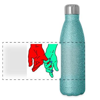 hands red green - Panoramic Glitter Thermal Bottle 500 ml - blue glitter - Front