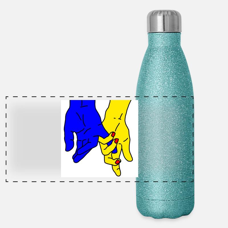 hands blue yellow - Panorama Glitzer Isolierflasche 500 ml - Blau Glitzer