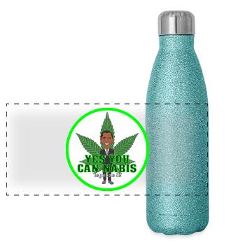 Fumée - fumer - Obama - Gourde isotherme panoramique pailletée 500 ml - paillettes bleues - Devant