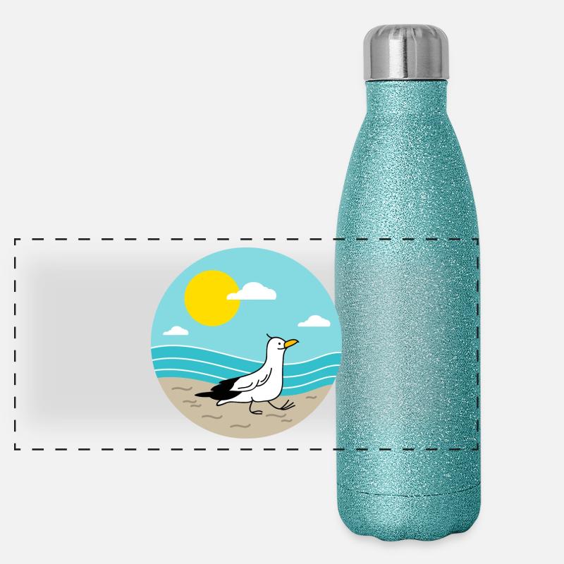 Möwe am Meer Panorama Glitzer Isolierflasche 500 ml