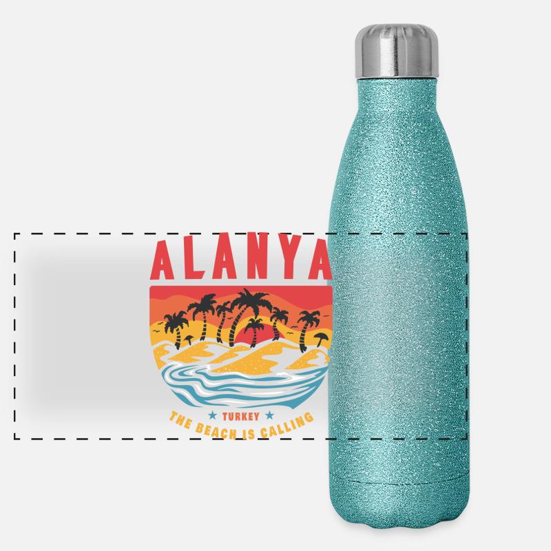 Alanya Turkey vintage beach design Panoramic Glitter Thermal Bottle 500 ml