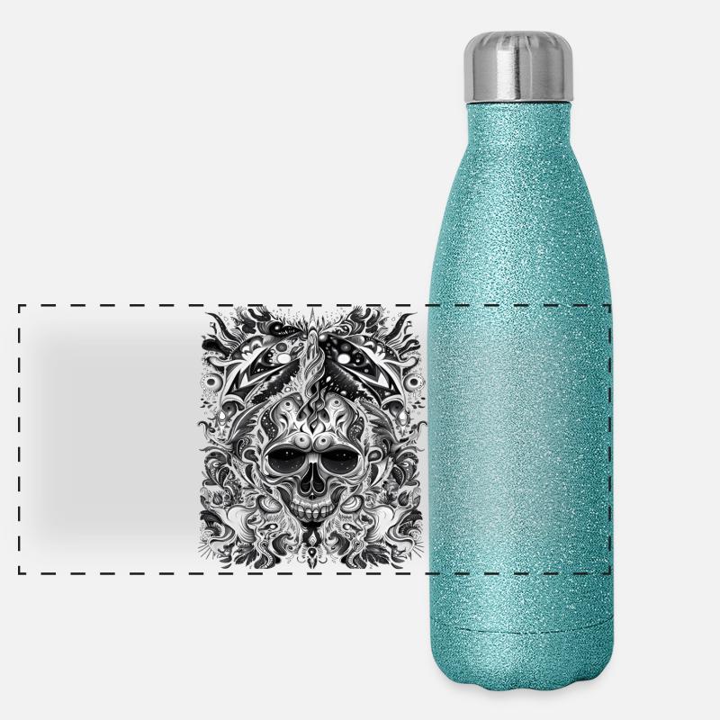 Dunkler Stammesschädel mit mystischen Elementen Panorama Glitzer Isolierflasche 500 ml
