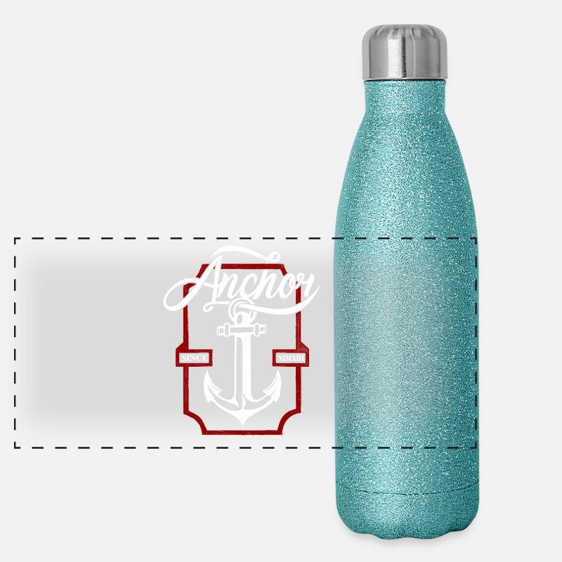 Vintage Anchor Typography – Retro Nautical Design Panoramic Glitter Thermal Bottle 500 ml