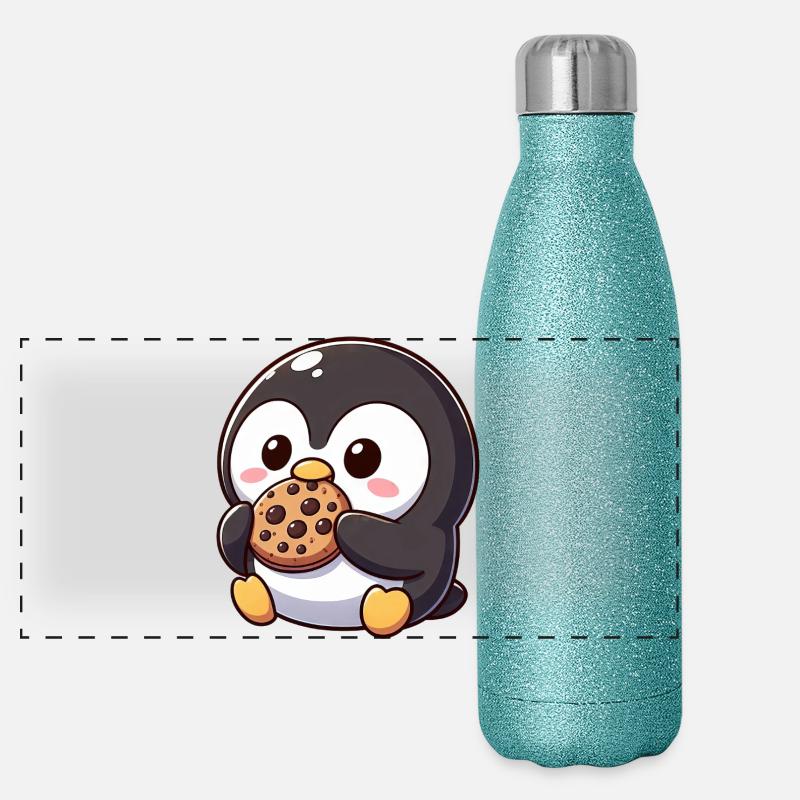 Mignon pingouin biscuit dessin animé dessert sucre Gourde isotherme panoramique pailletée 500 ml