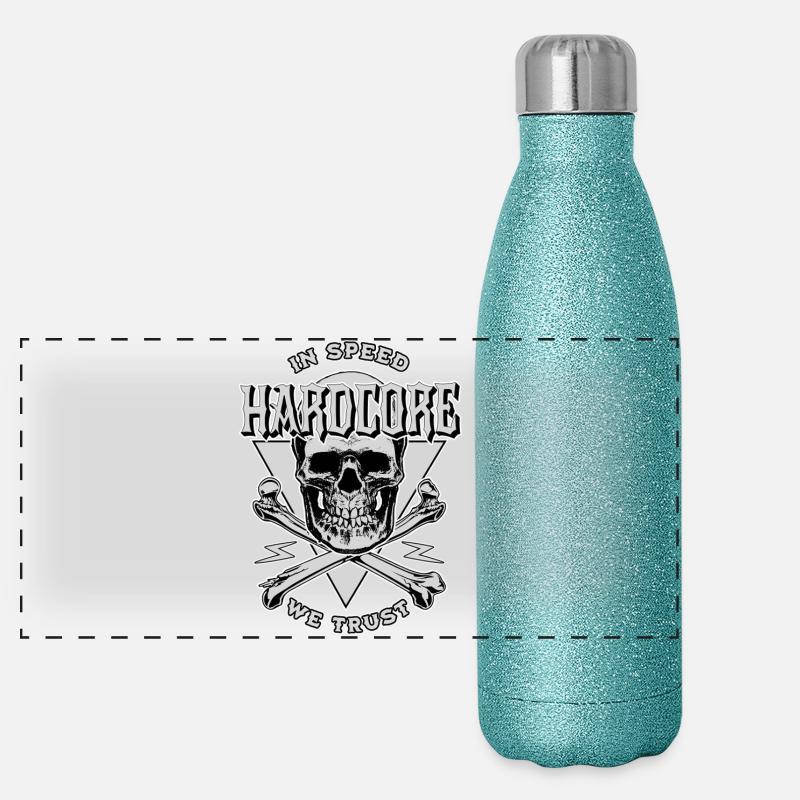 Moto Biker Chopper Custom avec crâne Gourde isotherme panoramique pailletée 500 ml