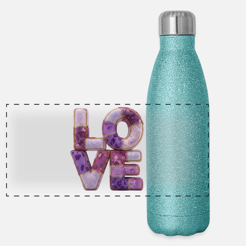 Patchwork Love Quiltlook Schriftzug Panorama Glitzer Isolierflasche 500 ml