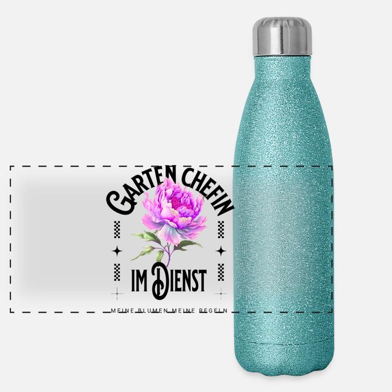 Die Gartenchefin - Deine Blumen, deine Regeln Panorama Glitzer Isolierflasche 500 ml