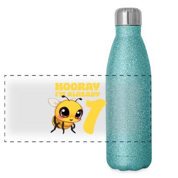 Bee Birthday Bee - Hooray i am already 1 - Panoramic Glitter Thermal Bottle 500 ml - blue glitter - Front