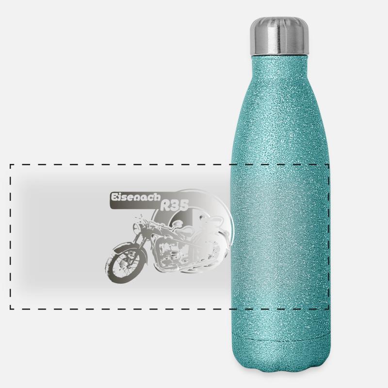 DDR Motorrad EMW R35 Logo - Panorama Glitzer Isolierflasche 500 ml - Blau Glitzer