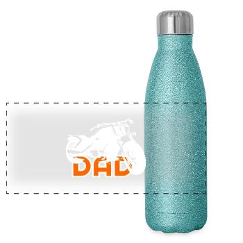 Biker DAD Blanc / Orange moto - Gourde isotherme panoramique pailletée 500 ml - paillettes bleues - Devant
