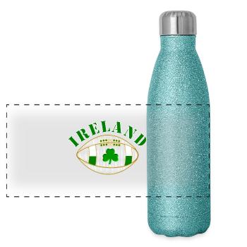 ireland shamrock styled oval rugby ball - Panoramic Glitter Thermal Bottle 500 ml - blue glitter - Front