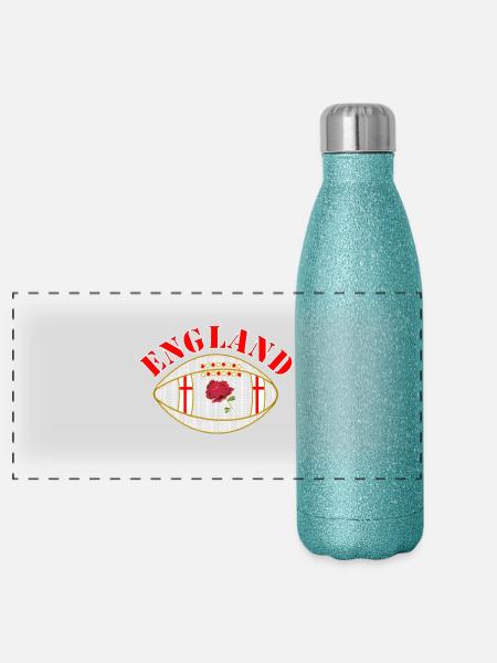 England rose style oval rugby ball - Panoramic Glitter Thermal Bottle 500 ml - blue glitter - Front