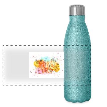 Flower Meadow Mask | Watercolors Spring Summer - Panoramic Glitter Thermal Bottle 500 ml - blue glitter - Front