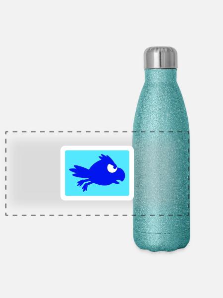Rabe Vogel fliegt schnel lustig Comic Humor Logo - Panorama Glitzer Isolierflasche 500 ml - Blau Glitzer - Vorne