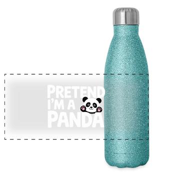 Panda-Design Humor - Tu so, als wär ich ein Panda - Panorama Glitzer Isolierflasche 500 ml - Blau Glitzer - Vorne