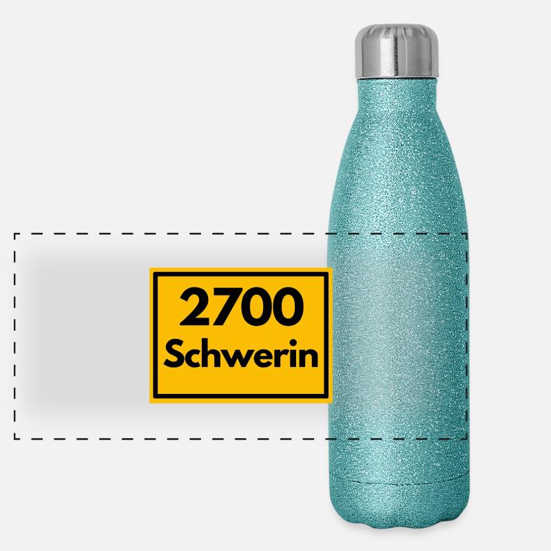 Town sign - then retro old zip code 2700 SCHWERIN Panoramic Glitter Thermal Bottle 500 ml
