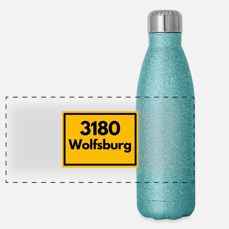 Panneau de lieu - puis rétro ancien code postal 3180 WOLFSBURG Gourde isotherme panoramique pailletée 500 ml