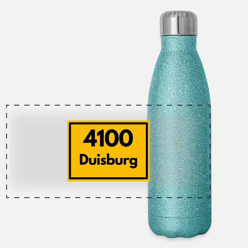Place sign - then retro old zip code 4100 DUISBURG Panoramic Glitter Thermal Bottle 500 ml