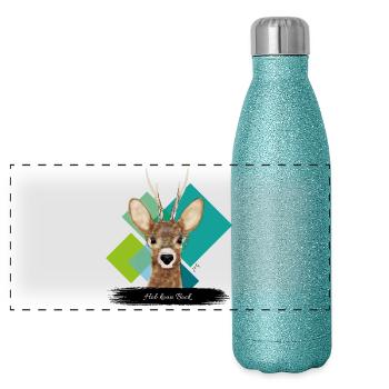 JVG Reh "Hob koan Bock" - Panorama Glitzer Isolierflasche 500 ml - Blau Glitzer - Vorne