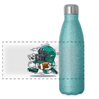 AMERICAN FOOTBALL PLAYER- Football Comic Gift - Panoramic Glitter Thermal Bottle 500 ml - blue glitter - Front
