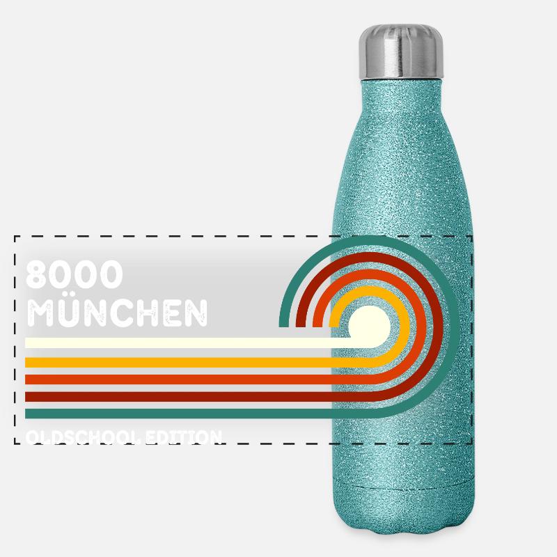 Munich Retro Shirt 8000 Postcode Souvenir Bavaria 70s Panoramic Glitter Thermal Bottle 500 ml