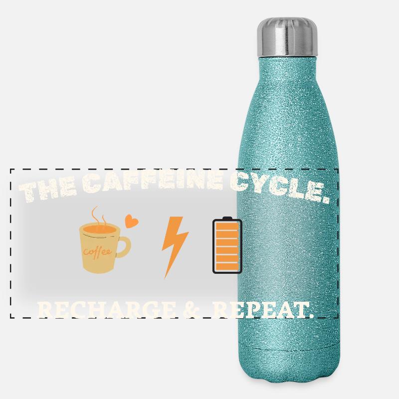 The Caffeine Cycle- Coffee & Energy Retro Look Panoramic Glitter Thermal Bottle 500 ml