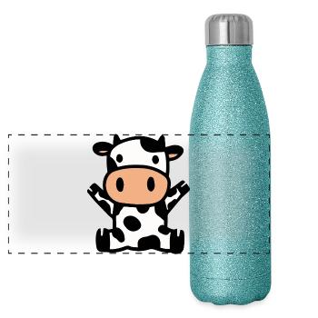 Kuh Kühe - Panorama Glitzer Isolierflasche 500 ml - Blau Glitzer - Vorne