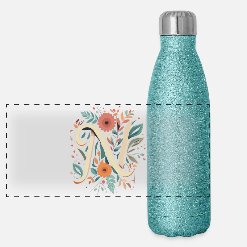 N Typographie floral Panorama Glitzer Isolierflasche 500 ml