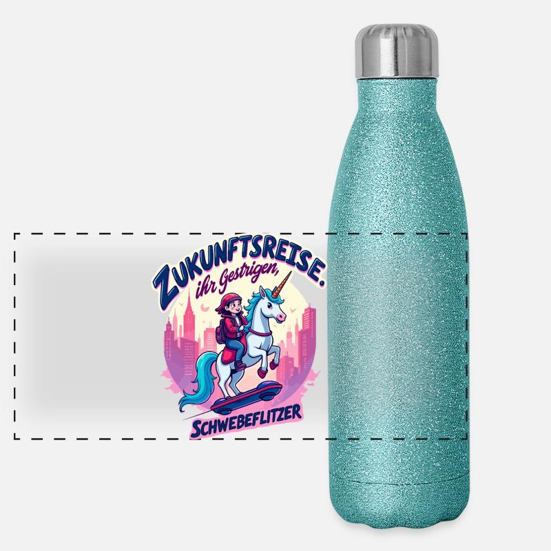 Zukunftritt mit Einhorn Panorama Glitzer Isolierflasche 500 ml
