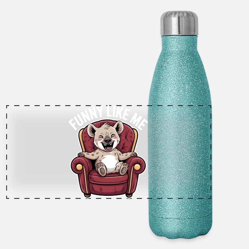 Niedliche Hyäne Comicfigur Panorama Glitzer Isolierflasche 500 ml