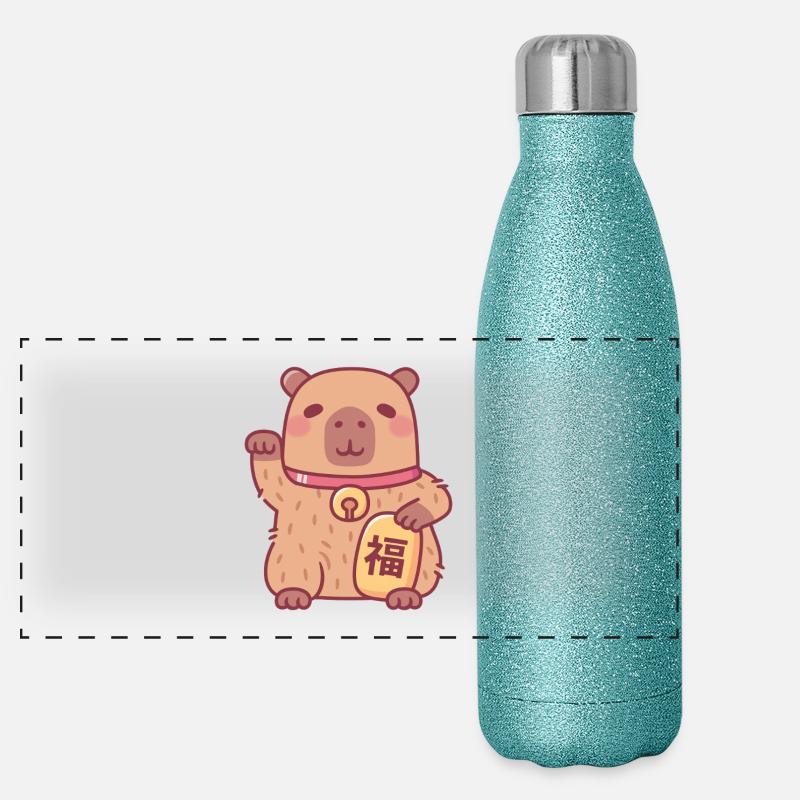 Cute Good Luck Waving Capybara Panoramic Glitter Thermal Bottle 500 ml