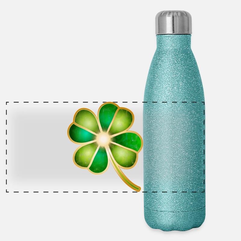 Motif trèfle porte-bonheur avec éclat doré Gourde isotherme panoramique pailletée 500 ml