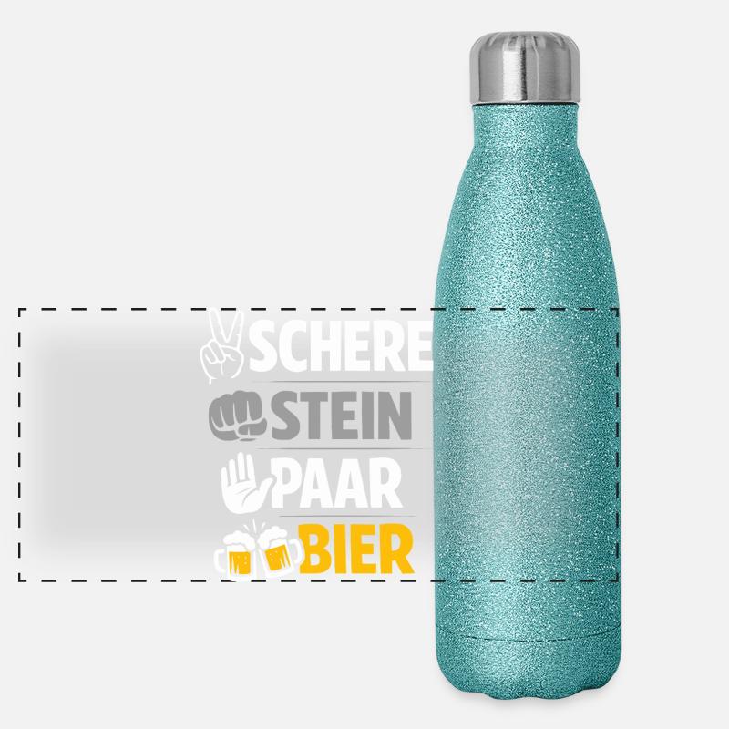 Schere, Stein paar Bier: Freundschaft & Bier - Panorama Glitzer Isolierflasche 500 ml - Blau Glitzer