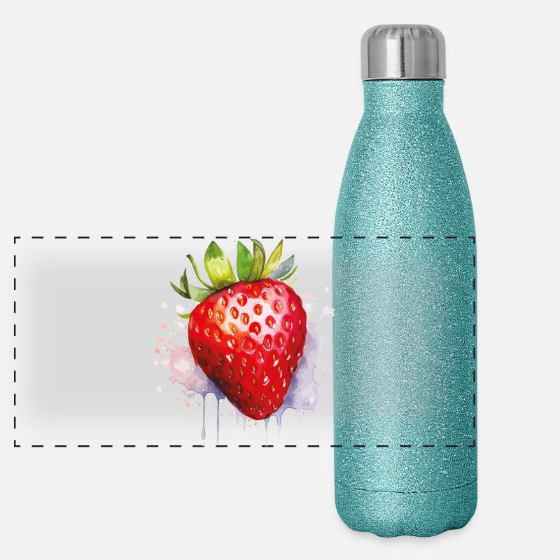 Wasserfarbene Erdbeere Spritzer Panorama Glitzer Isolierflasche 500 ml