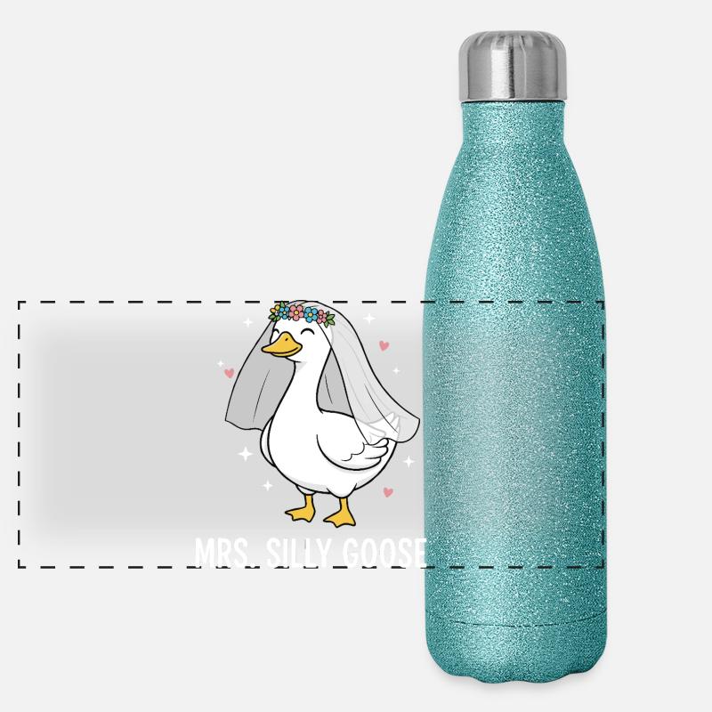 Mrs. Silly Goose Bride Cute Wedding Pun Panoramic Glitter Thermal Bottle 500 ml